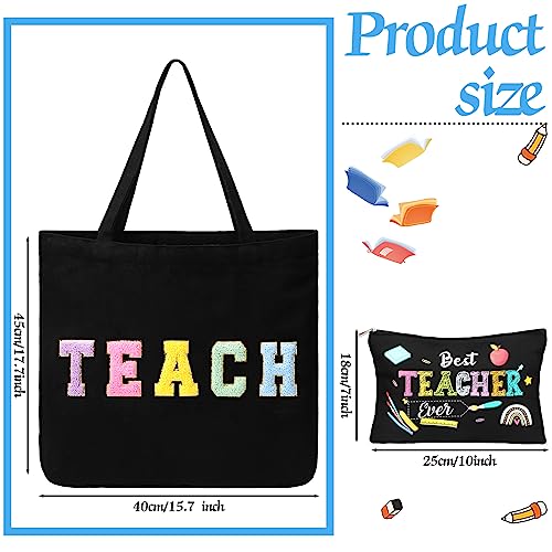 Silkfly Teacher Tote Bag Set with Makeup Pouch - Canvas Gift Bags