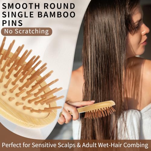 Mini Bamboo Hair Brush Set - 2 Pack Travel Detangling & Boar Bristle Comb for Women Men Kids