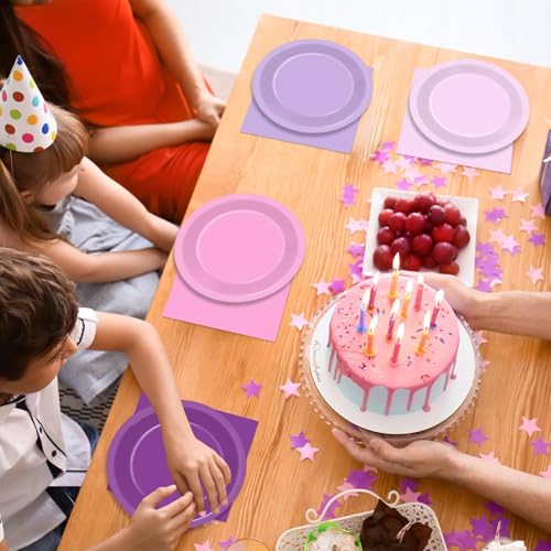 48Pcs Purple Pink Gradient Disposable Paper Plates & Napkins