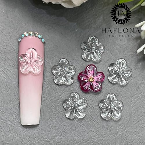 HaFLoNa Medium ApricotBlossom Clear 3D Gel Flower Nail Charms Set for Long Nails