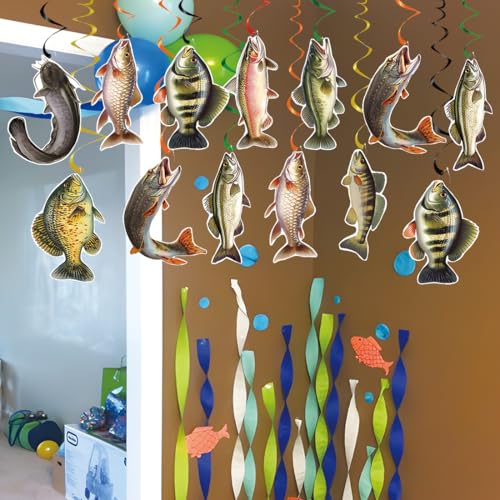Fishing Theme Birthday Party Decorations - 18 Pre-Strung Swirls