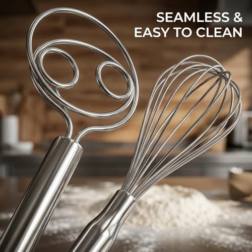 Tombili 2-Piece Danish Dough & Balloon Whisk Set - 12 Inch Stainless Steel