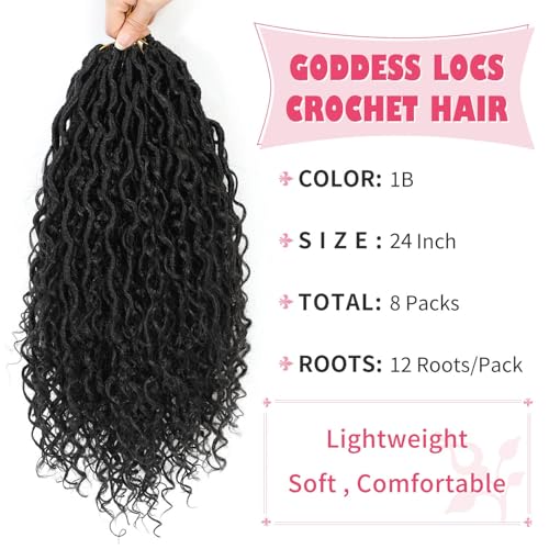 Alicoco Goddess Locs Crochet Hair 24 Inch 8 Packs 1B - Boho Style