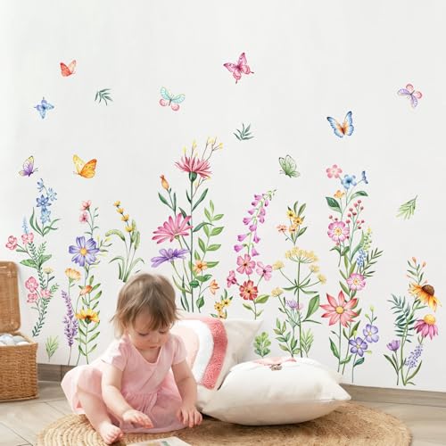 Wildflower & Butterfly Wall Decals - Peel and Stick Vinyl Stickers