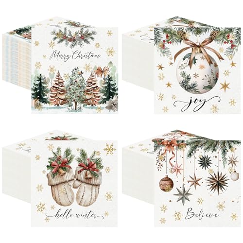 120 Pcs Christmas Cocktail Napkins - Elegant 2-Ply Designs for Holiday Parties