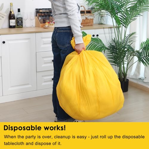 Fixwal 84-Inch Yellow Round Disposable Tablecloth - Waterproof & Easy Cleanup for Parties