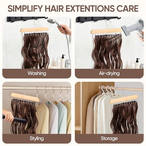 Wood Hair Extension Holder Hanger 2 Pack - Tangle-Free Storage Organizer