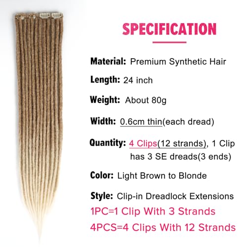 Kyriena 24-Inch Synthetic Clip-In Dreadlock Extensions - 4 Piece Set