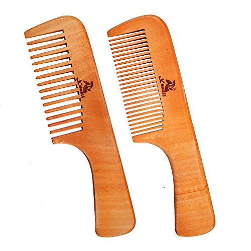 3 Pack Wooden Peach Comb Set for Women and Men - Wide & Narrow Teeth