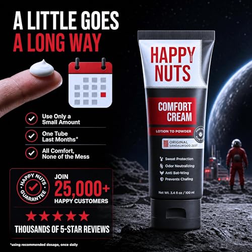HAPPY NUTS Comfort Cream Deodorant for Men, Anti-Chafing Lotion, 3.4 Fl Oz