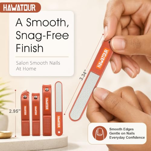 HAWATOUR 4-Piece Professional Nail Clipper Set - Terracotta Red