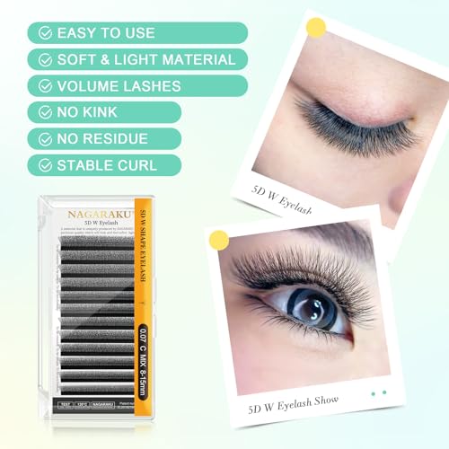 NAGARAKU 5D W Premade Lash Extensions - Fluffy Matte Black 8-15mm