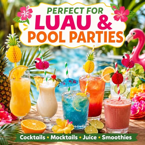 Tropical Party Straws Set - 100PCS 3D Flamingo & Pineapple Straws