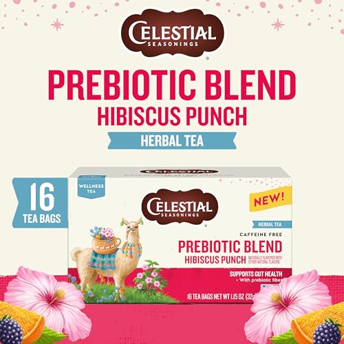 Celestial Seasonings Hibiscus Punch Herbal Tea - Wellness Blend for Gut Health, Caffeine-Free, 32 Tea Bags