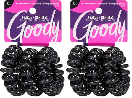 Goody XL Dentless Jelly Hair Coils, Black - 6-Pack for Thick Hair