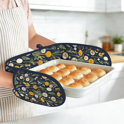 Dandelion Double Oven Mitts - Cute Heat Resistant Kitchen Gloves