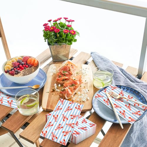 50 Pcs Crawfish Striped Paper Napkins - Watercolor Summer Decor