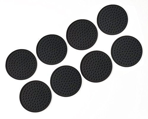 8 Piece Silicone Coaster Set - Non-Slip, Waterproof, Black