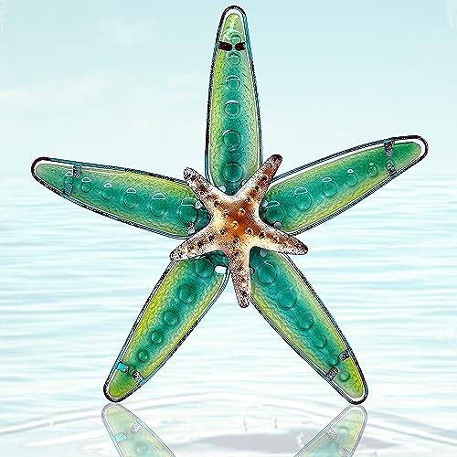 Handcrafted Ocean-Themed Starfish Wall Art - Blue Metal & Glass Decor