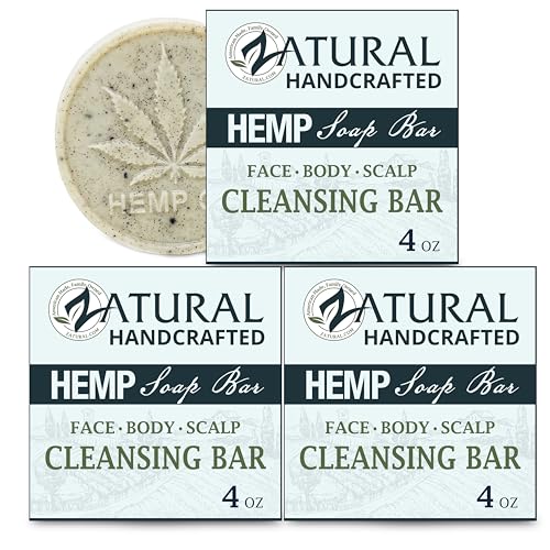 Zatural 100% Natural Hemp Bar Soap - Gentle Moisturizing Cleanser (Pack of 3)