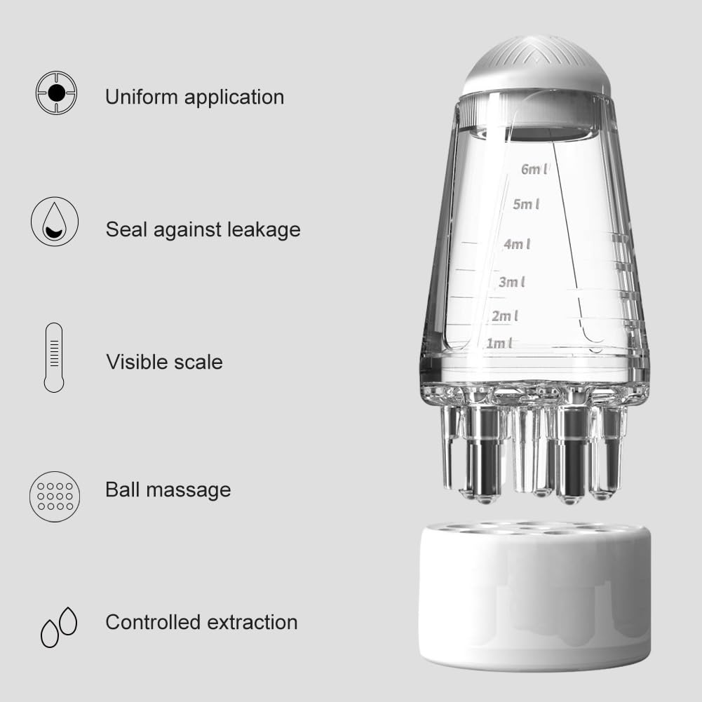 Melunira Hair Applicator Bottle with Ball Root Comb & Scale, 6ml Scalp Massager for Oils & Serums, Travel-Friendly Precision Tool for Hair Growth and Even Distribution(Clear)