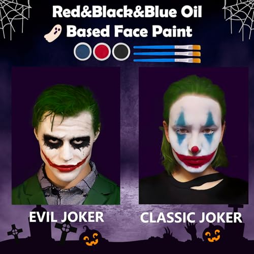 Joker Clown Makeup Kit with Face Paint & Blue Brushes - Halloween Cosplay