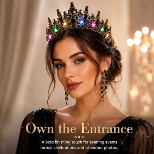 Brishow Light Up Tiara Crown Headband for Women - Gold-Black