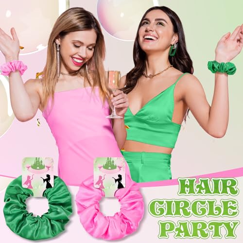 24 Pcs Silk Hair Scrunchies - Pink and Green Party Favors with Cards