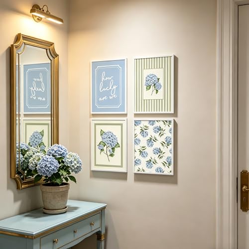 Blue Hydrangea Wall Art Set - Unframed Floral Prints 8x10"