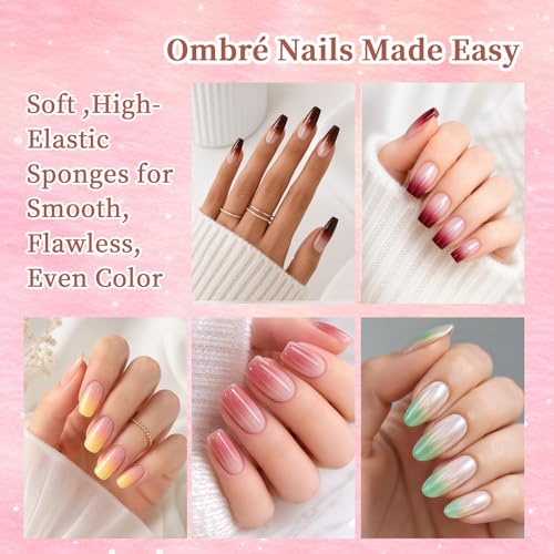 200PCS Soft Nail Sponges Set with Grabbing Pens for Ombre Art