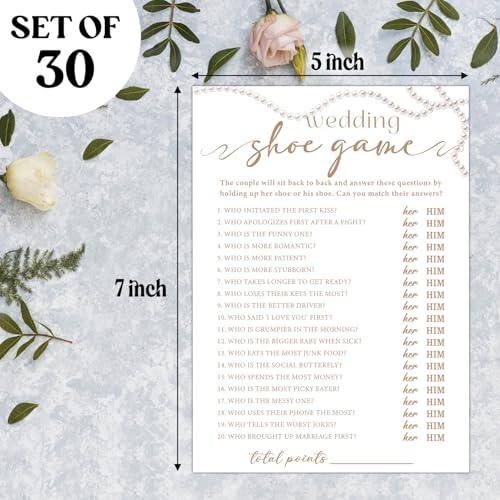 Lesixur Bridal Shower Game Cards for 30 Guests - 5x7 Inches