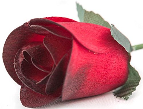 6 Red Wooden Roses with Black Tips - Half Open Bud Craft Flowers
