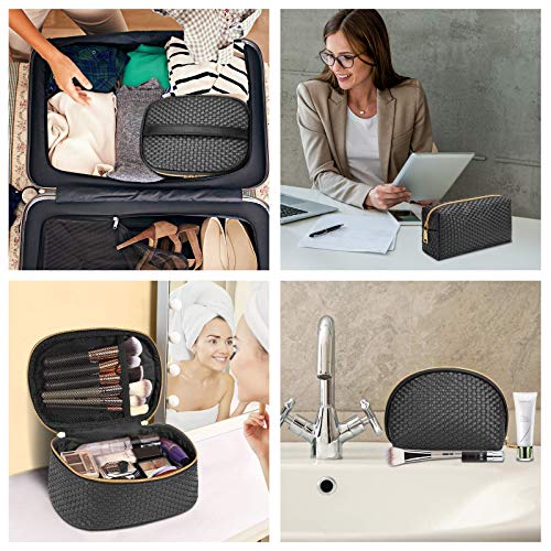 KTMOUW 3-Piece Waterproof Travel Makeup Bag Set - Woven PU Leather Organizer
