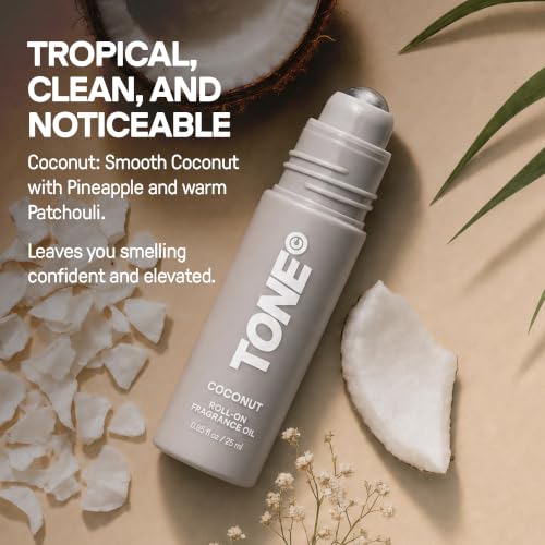 TONE Coconut Fragrance Oil Roll-On for Men - Vanilla & Sandalwood, 0.85 fl oz