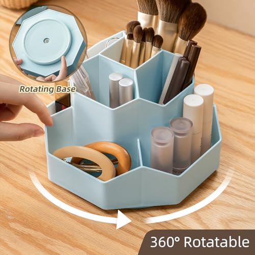 360° Rotating Blue Makeup Brush Holder Organizer - 9 Slots