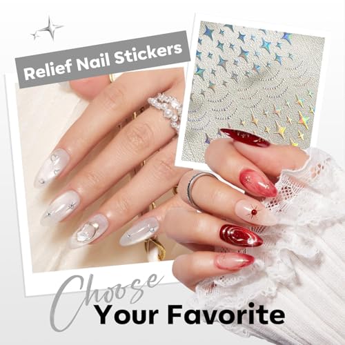 Modelones 3D Nail Stickers - Gold & Laser Heart Designs (5 Pcs)
