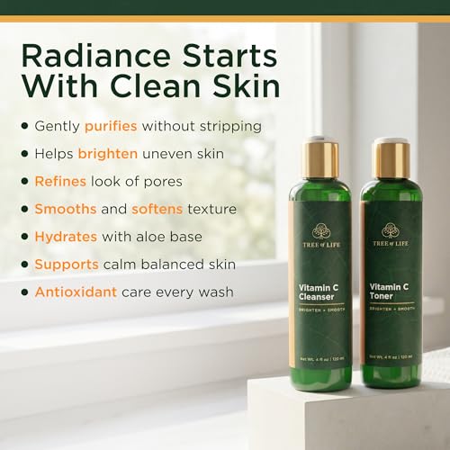 Tree of Life Vitamin C Facial Cleanser & Toner Set, 4 Fl Oz (Pack of 2)