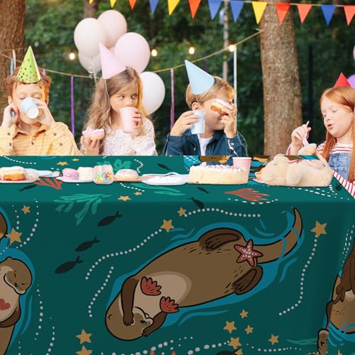 Cute Otter Tablecloth - 53x108 Inch Plastic Table Cover for Parties