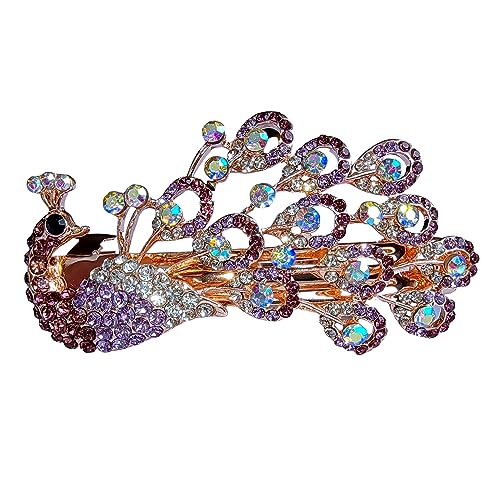 Yusier Purple Peacock Rhinestone Hair Clip Elegant Side Hair Accessory for Women
