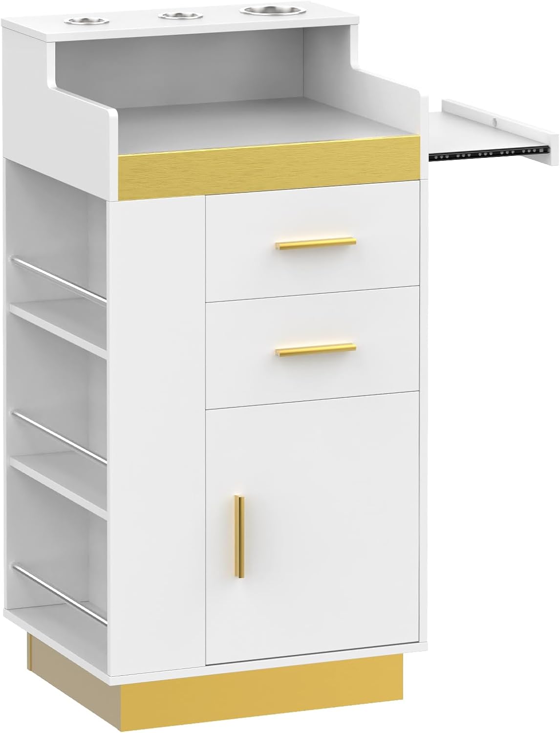 Salon Station for Hair Stylists | Barber Storage System with 3 Hot Tool Holders & Large Cabinet - White