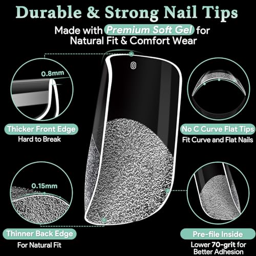 240pcs Short Square Acrylic Nail Tips - Matte Clear Press-On for DIY