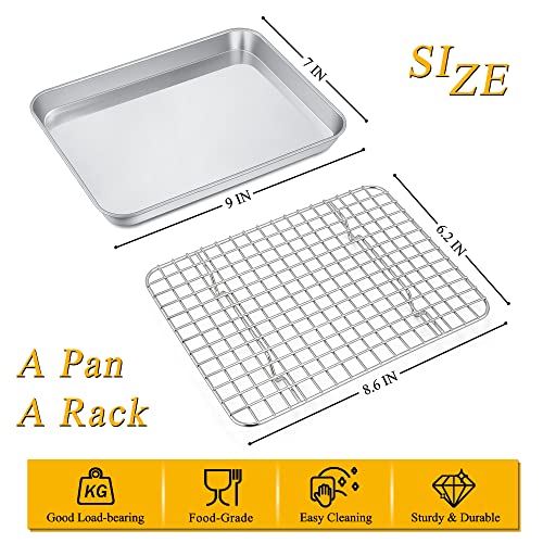 P&P CHEF 9 Inch Toaster Oven Baking Pan with Cooling Rack Set