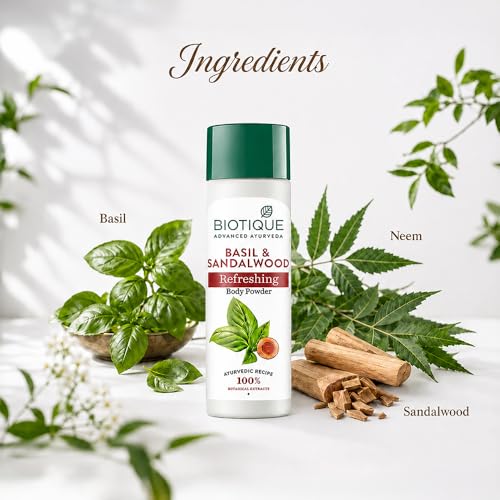Biotique Basil & Red Sandalwood Body Talc - 180g for Smooth Skin