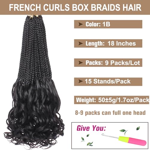 COOKOO 18 Inch Pre Looped Black French Curl Crochet Braids - 9 Packs