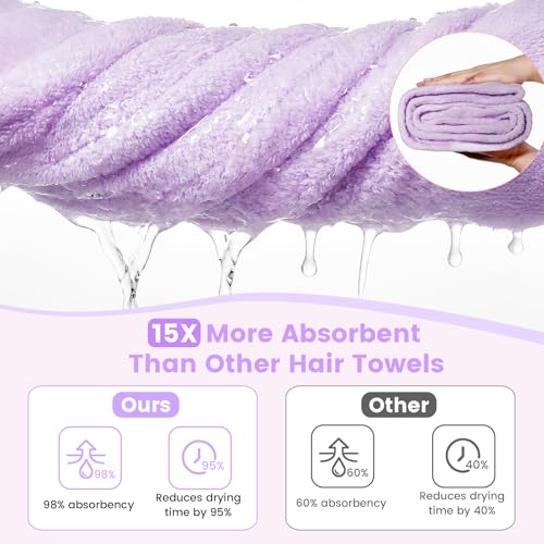 2 Pack Purple Microfiber Hair Towel Wrap for Women - Fast Drying, Anti-Frizz Design
