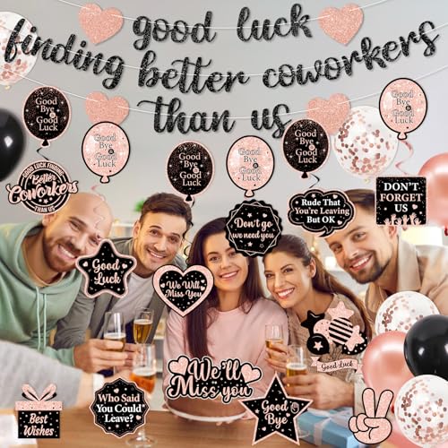 Rose Gold Farewell Party Decorations Kit - Goodbye Banner & Balloons