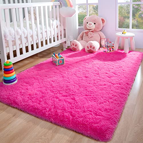 Foxmas Soft Plush Shaggy Area Rug 2x3ft Hot Pink for Kids & Nursery