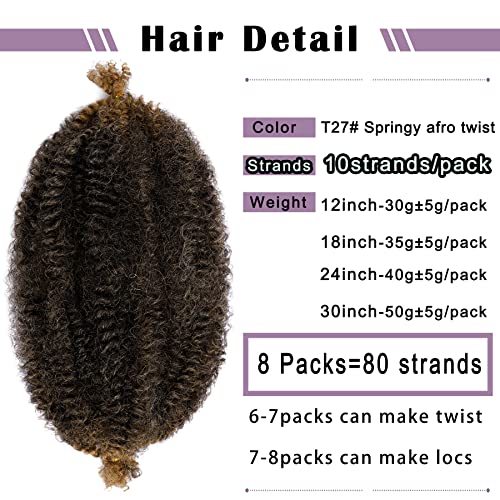 12 Inch Springy Afro Twist Hair - 8 Packs T27# Marley Twist Extensions
