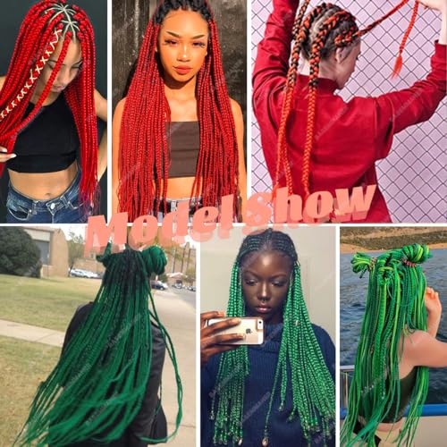 BASEMMAHER Red Green Ombre Jumbo Braiding Hair Extensions Small 24 Inch Synthetic Fiber