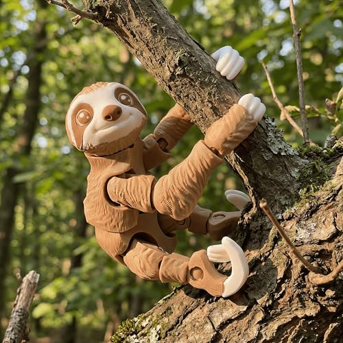 Articulated 3D Printed Sloth Toy with Flexible Joints - 5.5" Home Decor